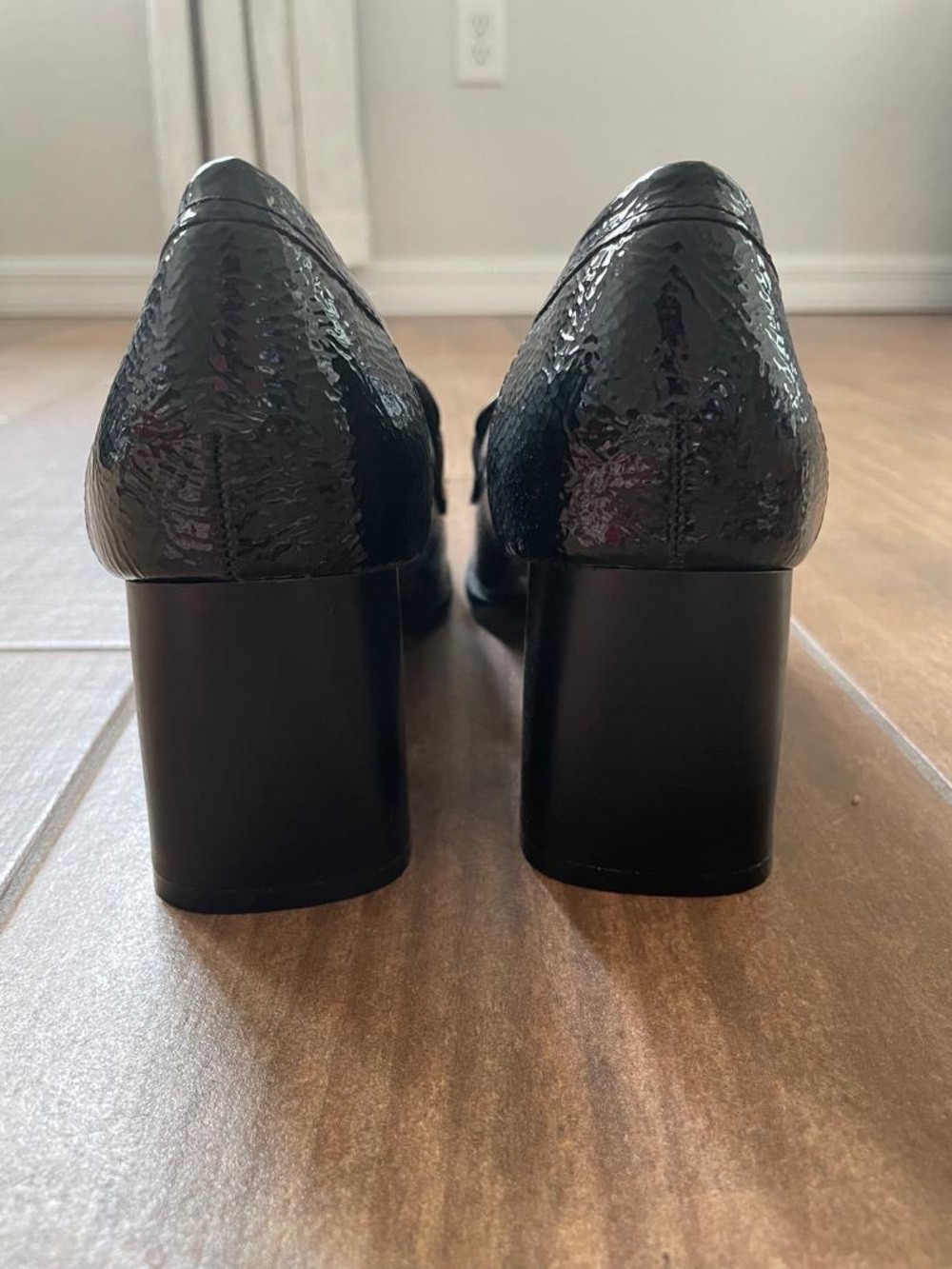Journee Collection Malleah Black Patent Block Heel Loafers - Picture 12 of 14